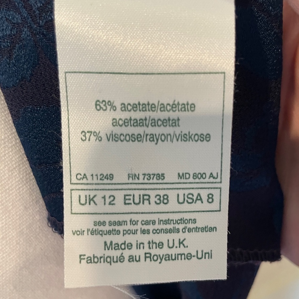Vintage Laura Ashley long dress 8 jacquard acetate floral navy sheen tea 90s Y2K - Picture 5 of 5